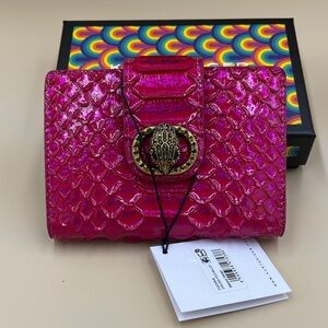 Kurt Geiger London Fuchsia Chelsea  Fold Metallic Snake Print Leather Wallet NWT